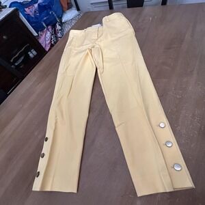 Talbots Hampshire Ankle Pants Womens 12 Yellow Curvy Straight Leg Button Hem NWT